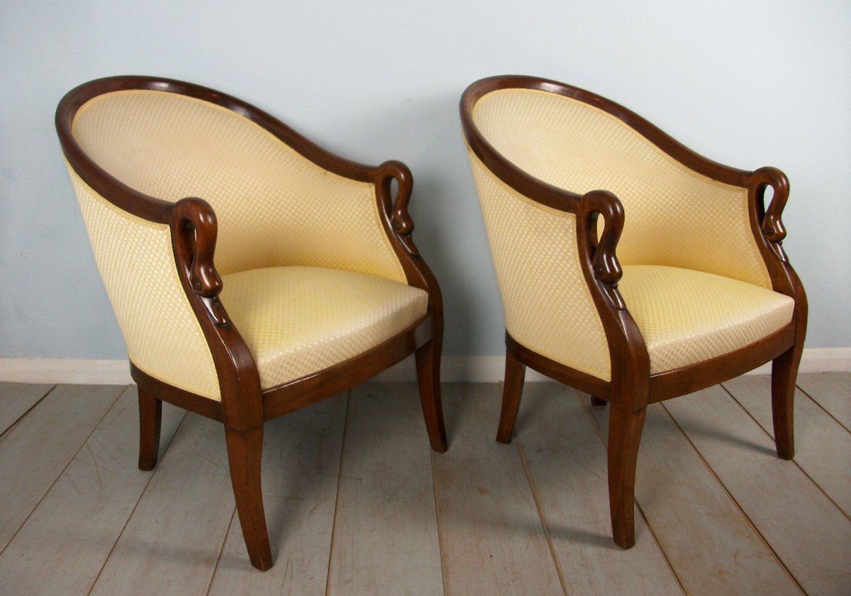 Fine Pair of Empire Swan Tub Chairs